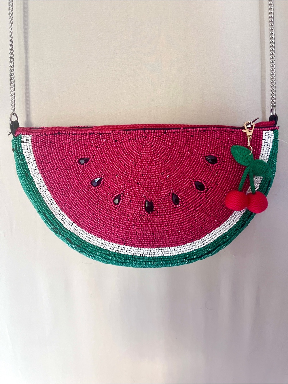 Watermelon Beaded Crossbody Bag Novelty Fruit Purse Cherry Charm